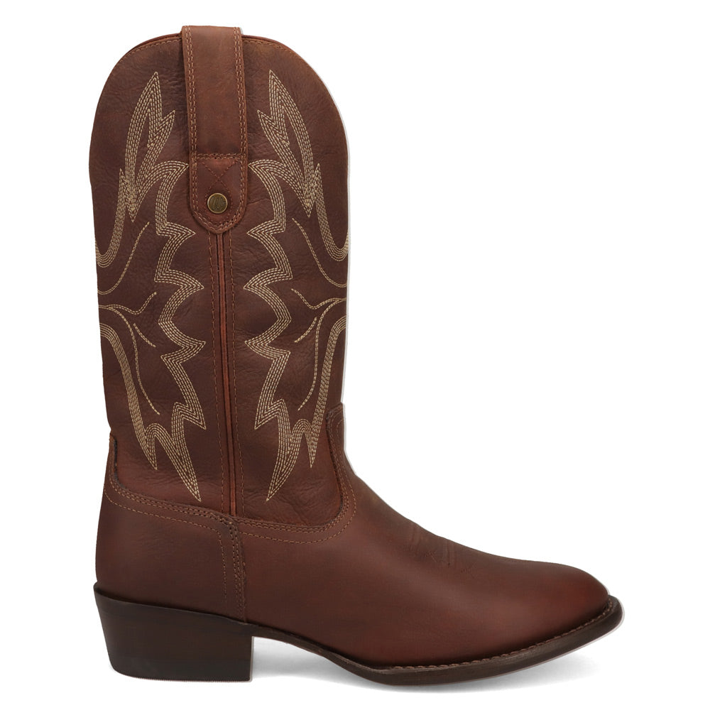 Bridle Brown-WRANGLER Mens Kearney Round-Toe Leather Western Cowboy Boot