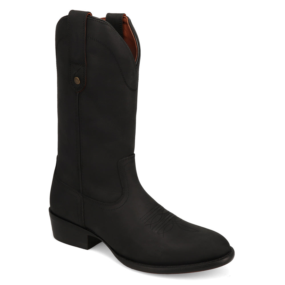 Black-WRANGLER Mens Keenan Round-Toe Leather Western Cowboy Boot