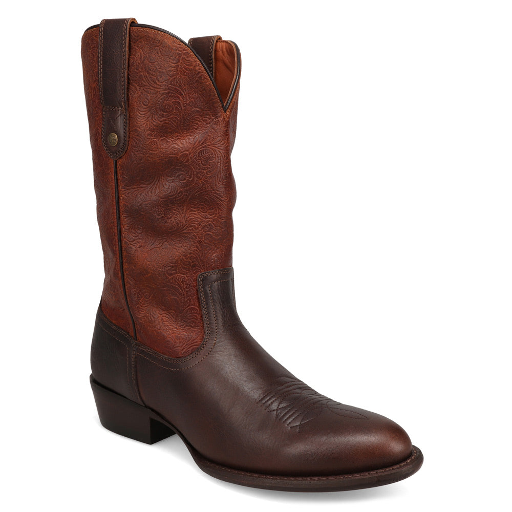 Brandy-WRANGLER Mens Keenan Round-Toe Leather Western Cowboy Boot