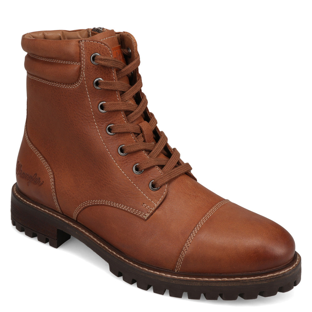 Saddle Tan-WRANGLER Mens Jace Leather Captoe Lace-up Boot