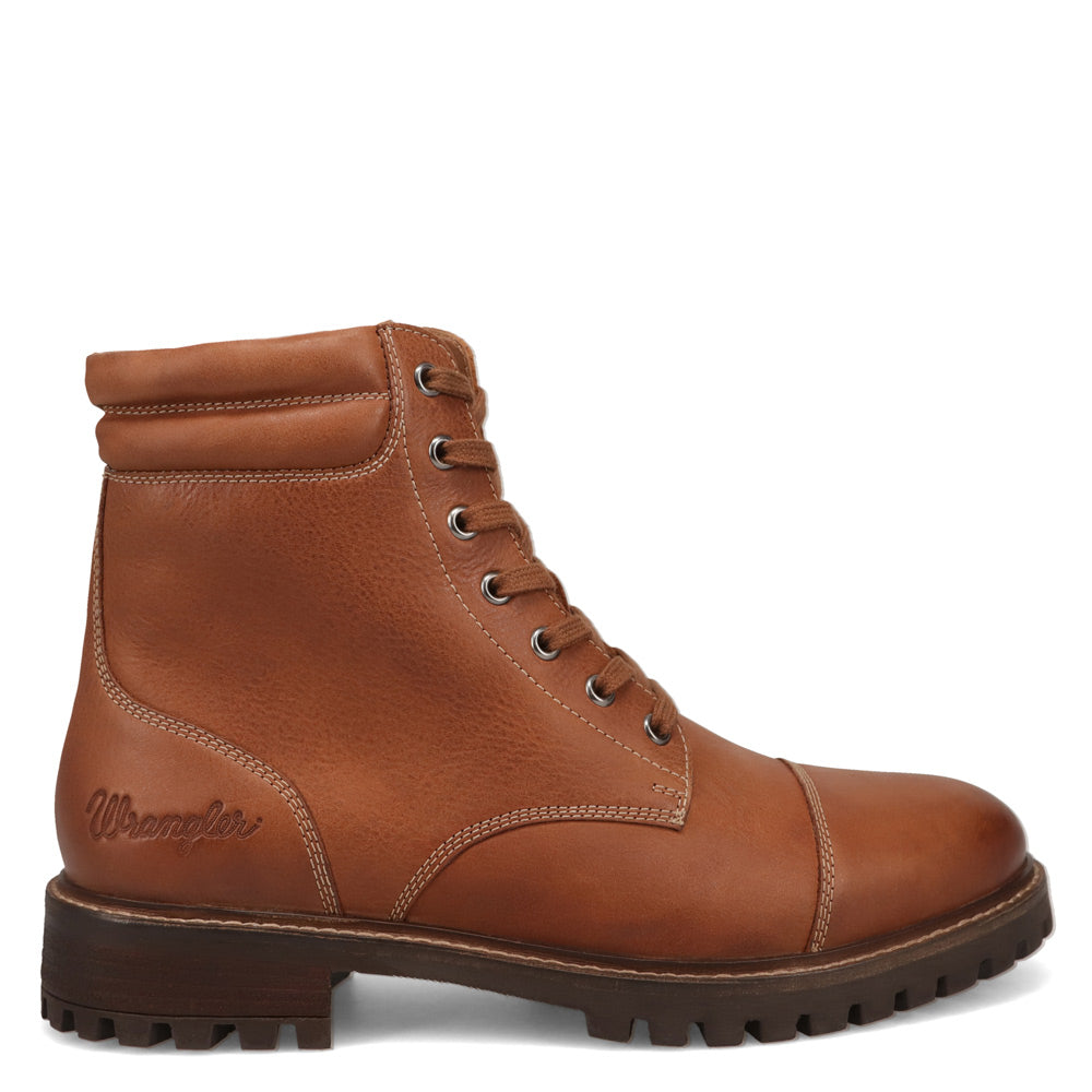 Saddle Tan-WRANGLER Mens Jace Leather Captoe Lace-up Boot