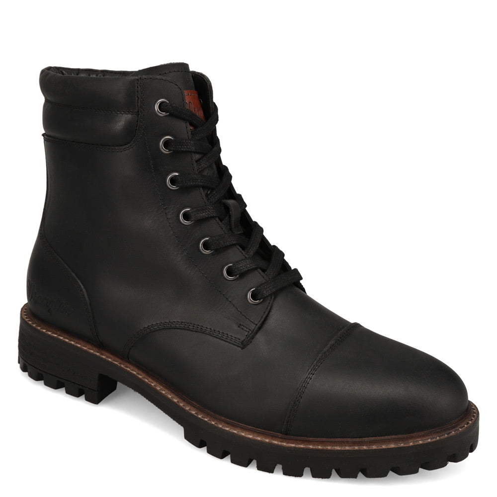 Black-WRANGLER Mens Jace Leather Captoe Lace-up Boot
