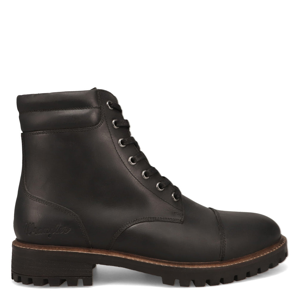 Black-WRANGLER Mens Jace Leather Captoe Lace-up Boot
