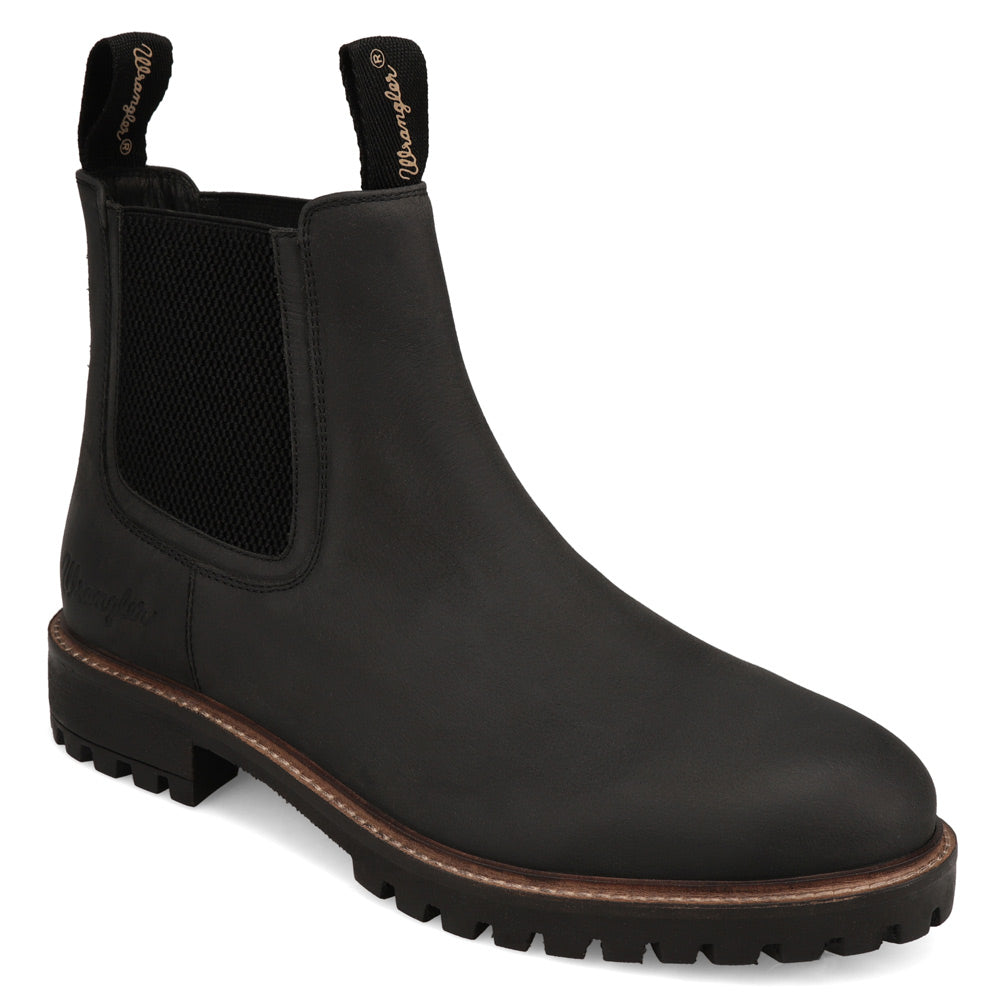 Black-WRANGLER Mens Jaxon Leather Chelsea Boot