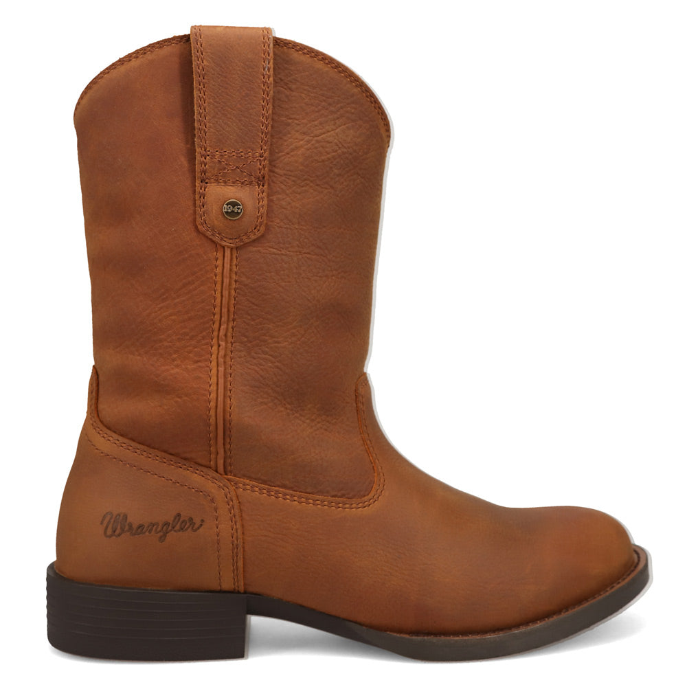 Saddle Tan-WRANGLER Mens Flint Leather Roper Western Work Boot