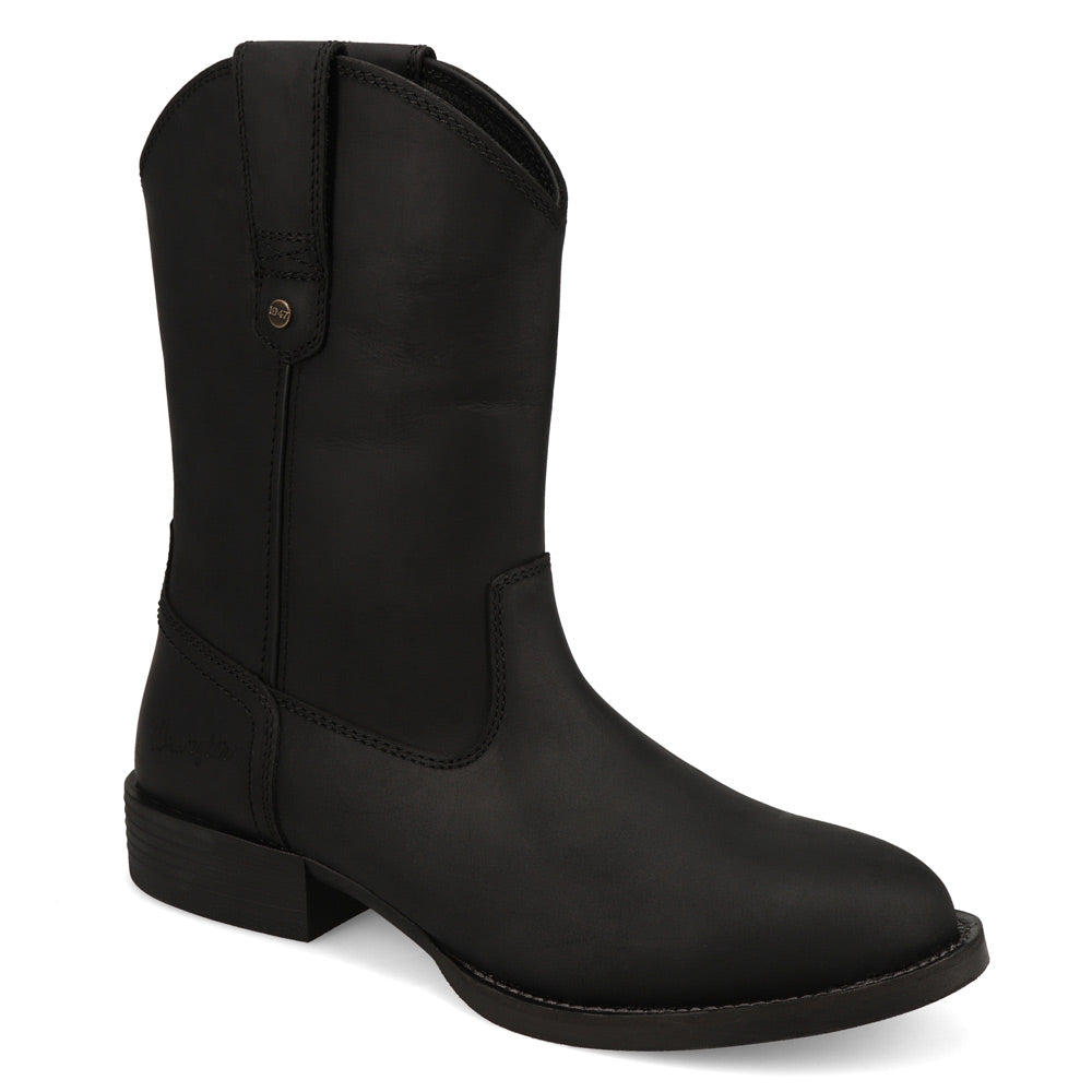 Black-WRANGLER Mens Flint Leather Roper Western Work Boot