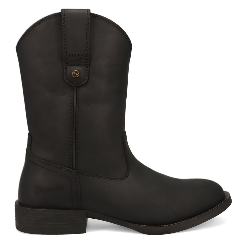 Black-WRANGLER Mens Flint Leather Roper Western Work Boot