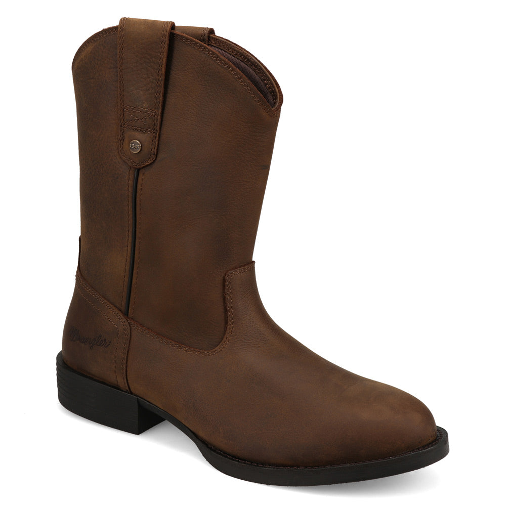 Tobacco-WRANGLER Mens Flint Leather Roper Western Work Boot