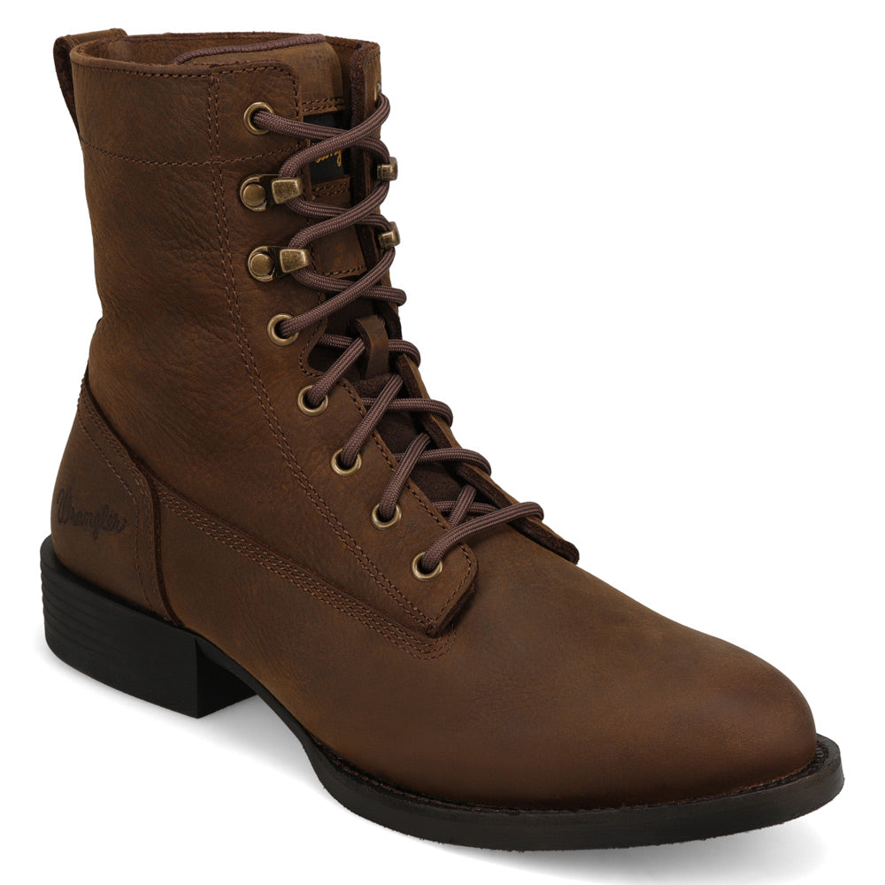 Dark Brown-WRANGLER Mens Fargo Leather Lace-up Roper Western Work Boot