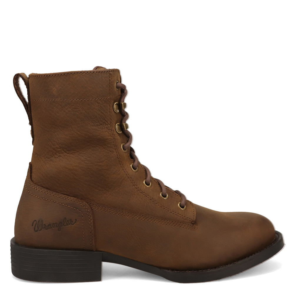 Dark Brown-WRANGLER Mens Fargo Leather Lace-up Roper Western Work Boot