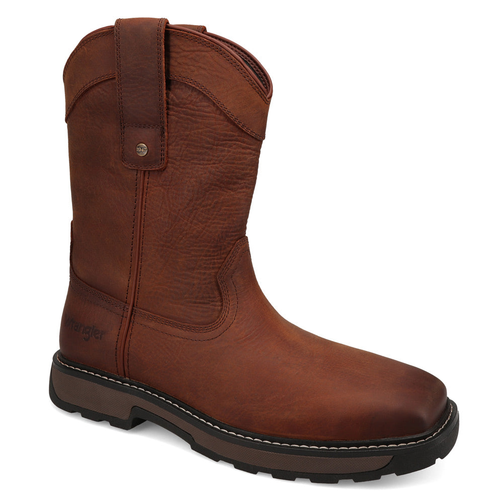 Bourbon-WRANGLER Mens Sawyer Steel-Toe Square Toe Work Boot
