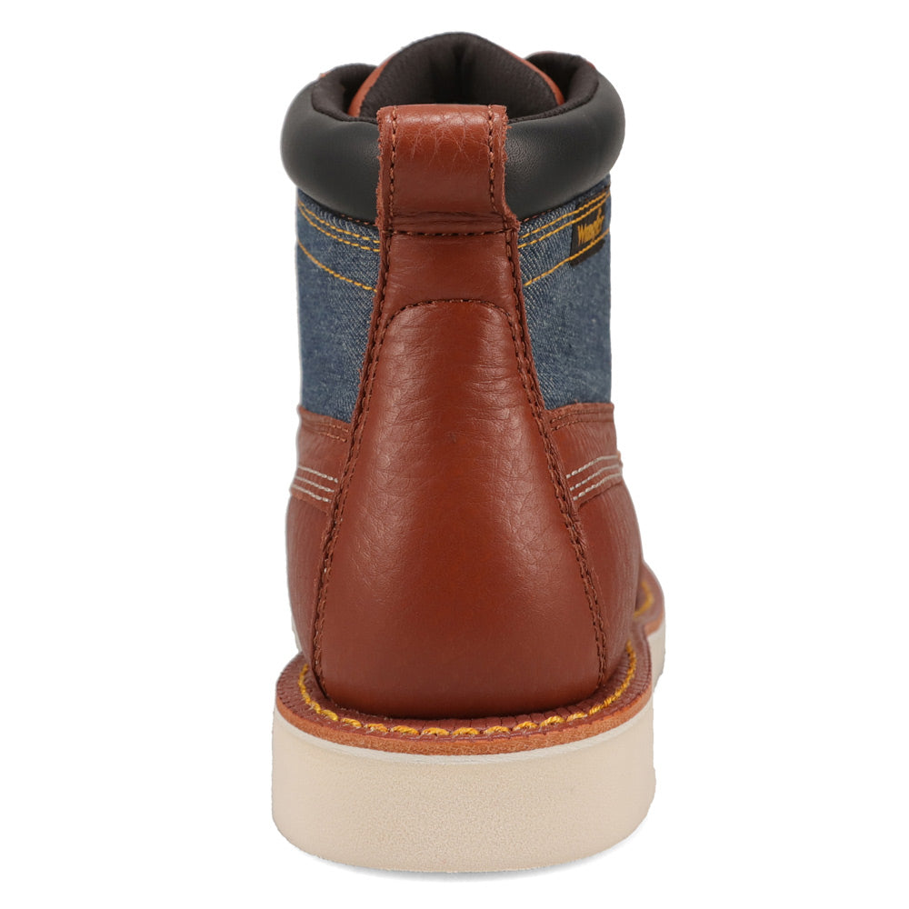Peanut/Denim-WRANGLER Mens Trigger Denim Steel-Toe Wedge Work Boot