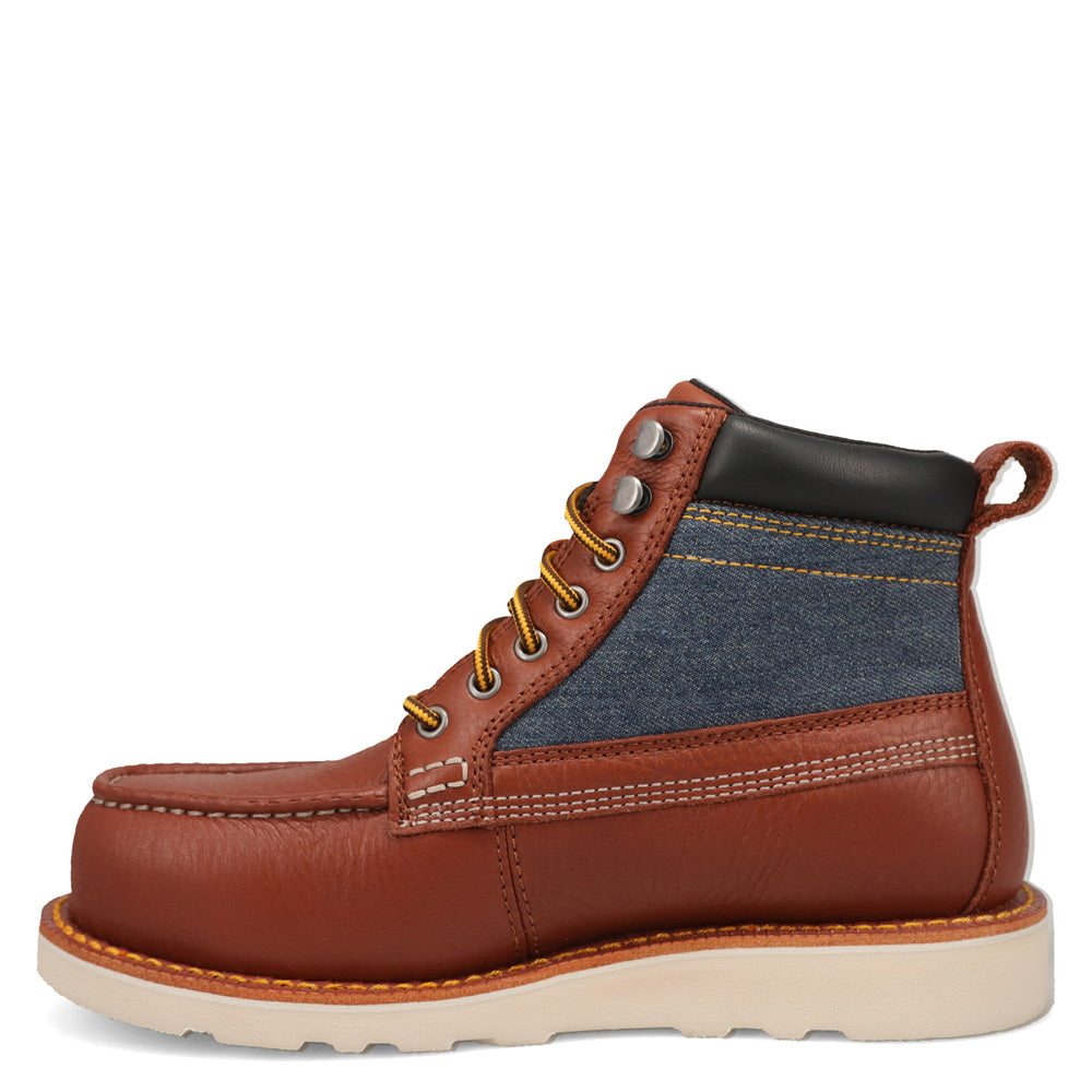 Peanut/Denim-WRANGLER Mens Trigger Denim Steel-Toe Wedge Work Boot
