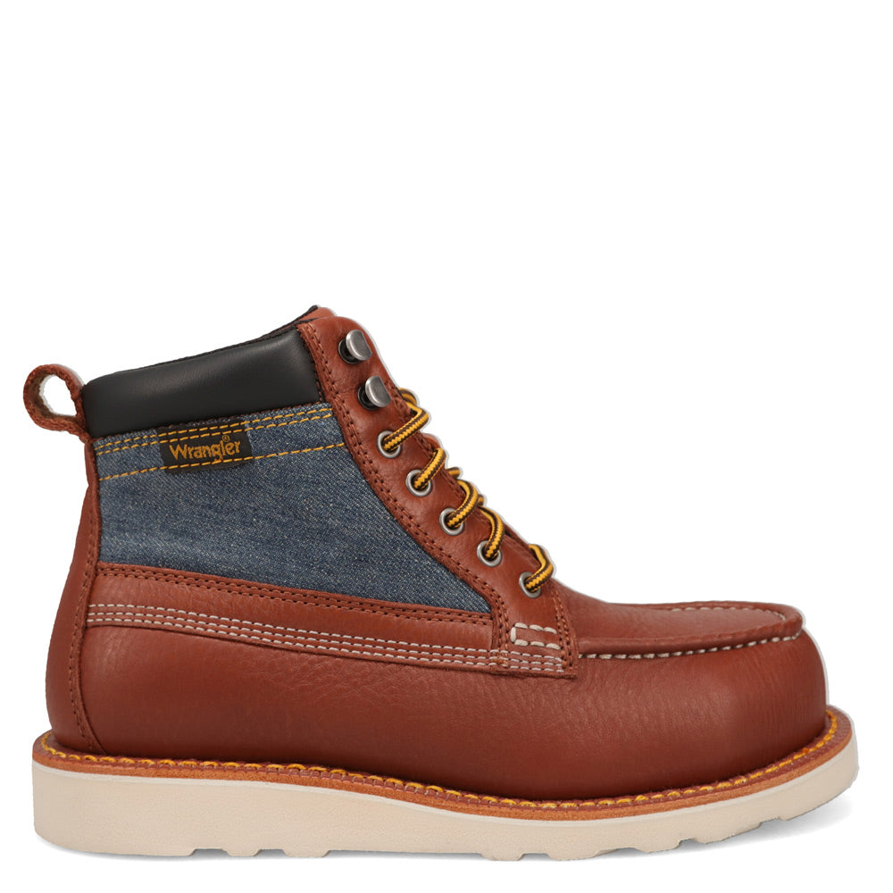 Peanut/Denim-WRANGLER Mens Trigger Denim Steel-Toe Wedge Work Boot