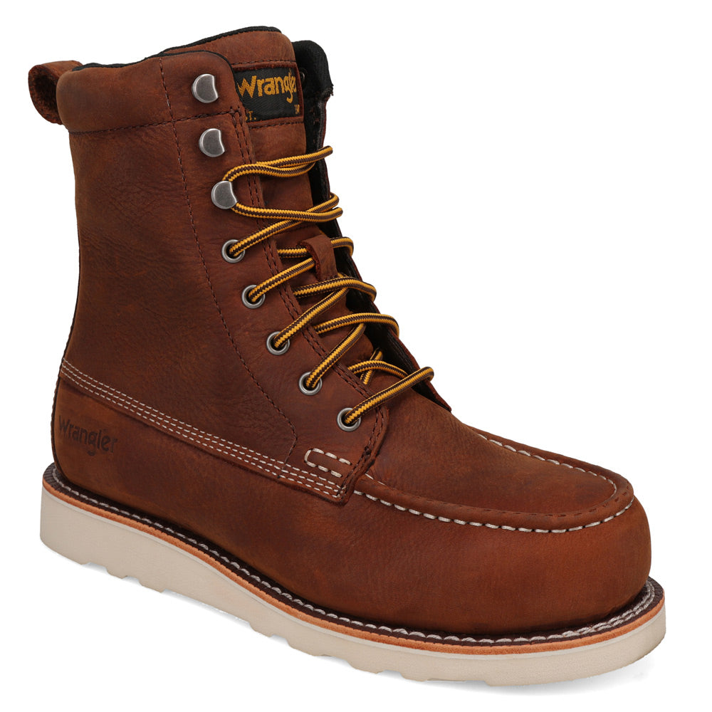 Saddle Tan-WRANGLER Mens Tyrell Steel-Toe Waterproof Wedge Work Boot