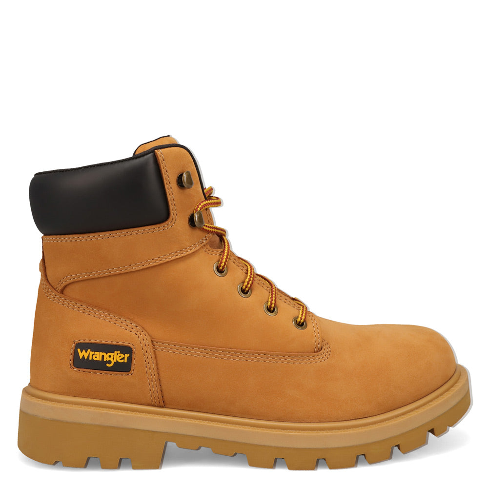 Wheat-WRANGLER Mens Angus Steel-Toe Lace-up Work Boot