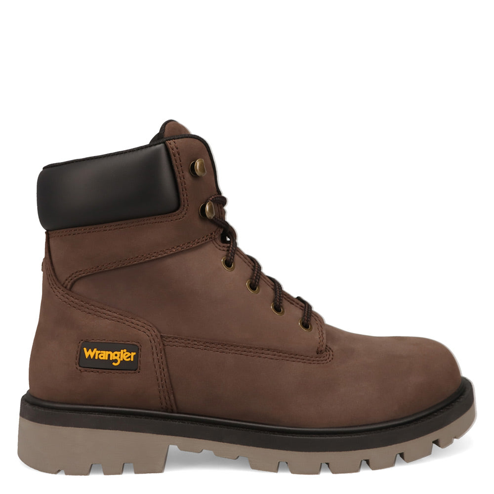 Dark Brown-WRANGLER Mens Angus Steel-Toe Lace-up Work Boot