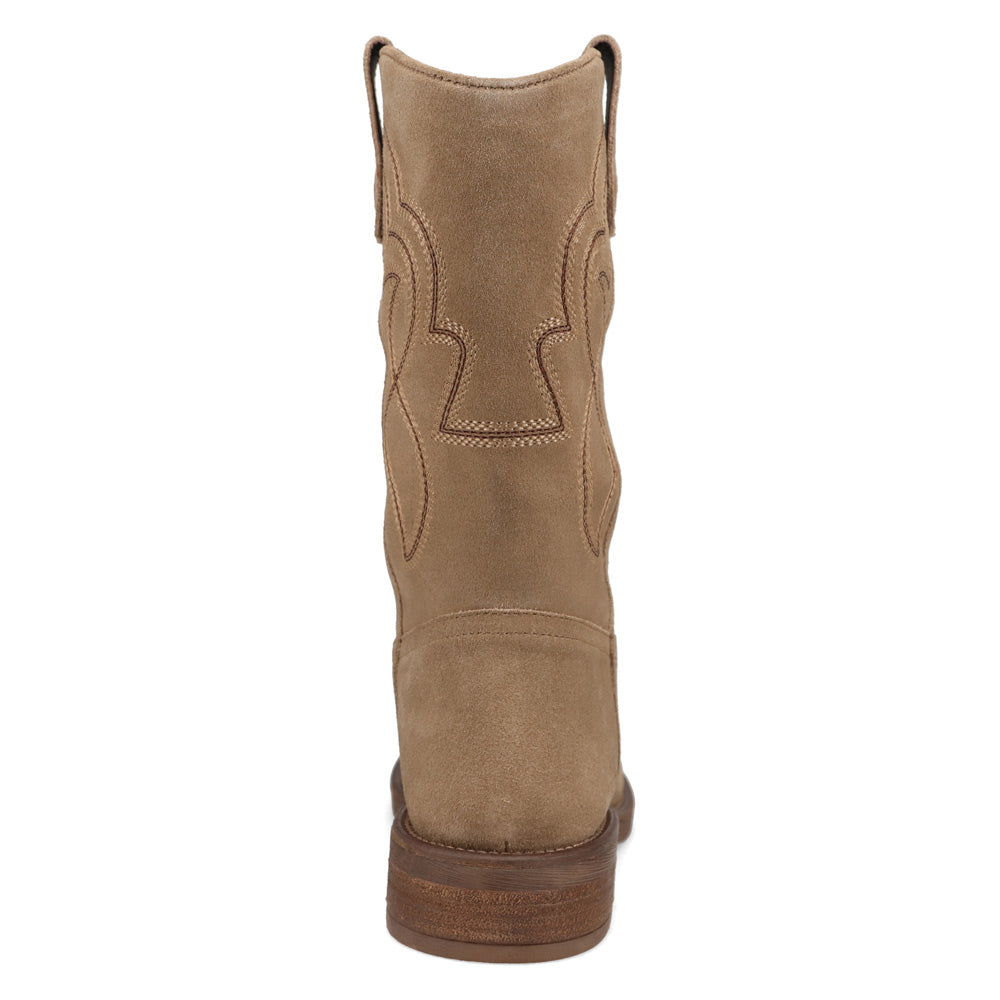 Sandstone-WRANGLER Womens Della Suede Round-Toe Western Cowboy Boot