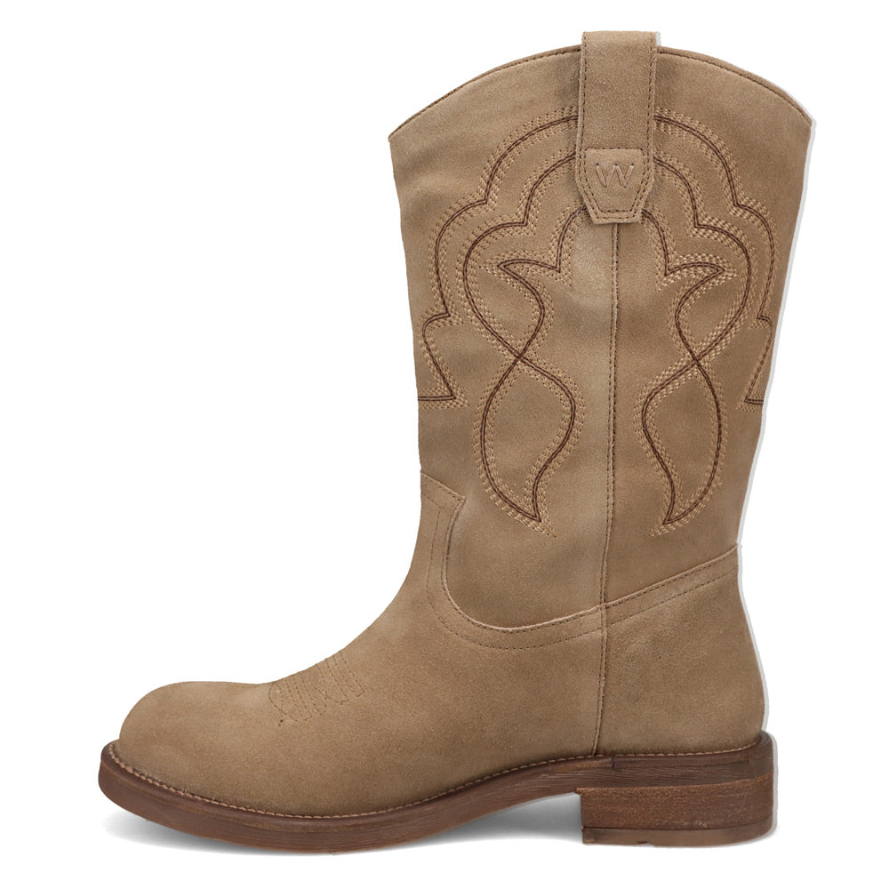 Sandstone-WRANGLER Womens Della Suede Round-Toe Western Cowboy Boot