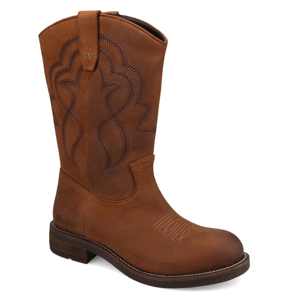 Bridle Brown-WRANGLER Womens Della Suede Round-Toe Western Cowboy Boot