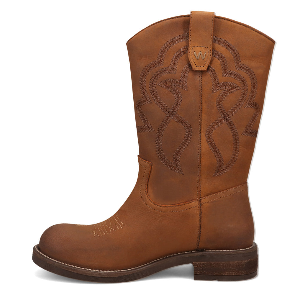 Bridle Brown-WRANGLER Womens Della Suede Round-Toe Western Cowboy Boot