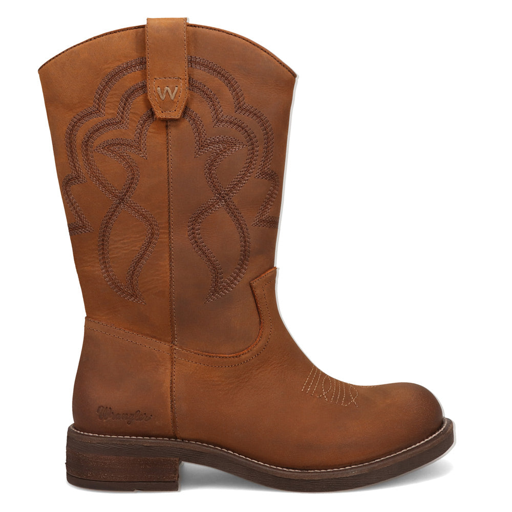 Bridle Brown-WRANGLER Womens Della Suede Round-Toe Western Cowboy Boot