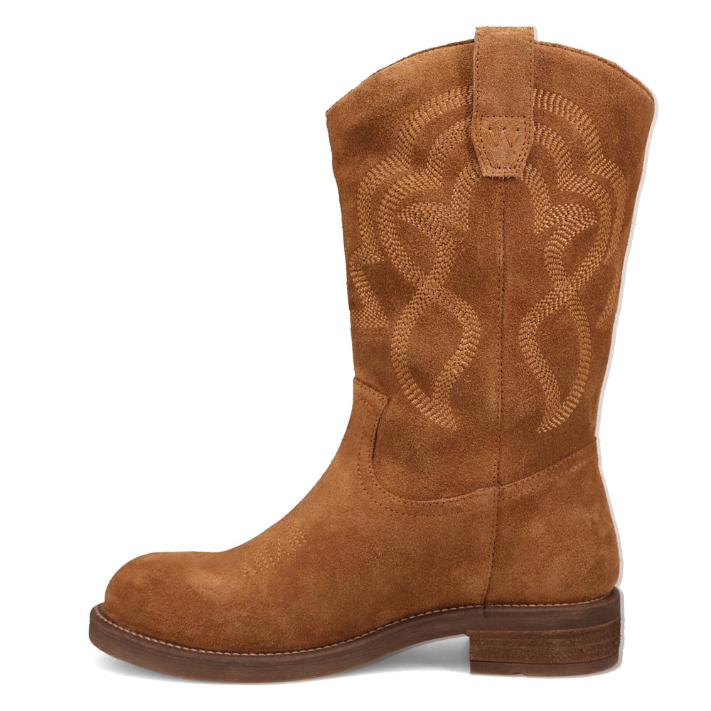 Buckskin-WRANGLER Womens Della Suede Round-Toe Western Cowboy Boot
