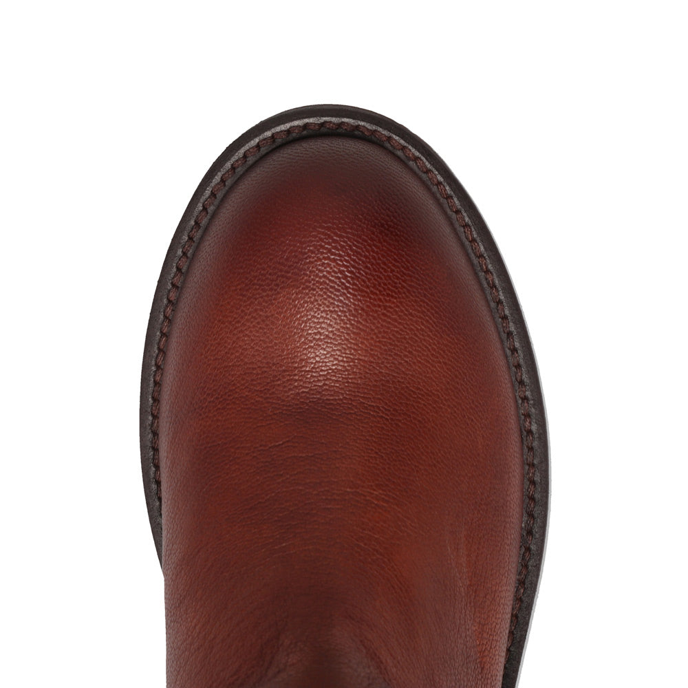 Burnished Saddle-WRANGLER Womens Delilah Leather Round-Toe Western Cowboy Boot