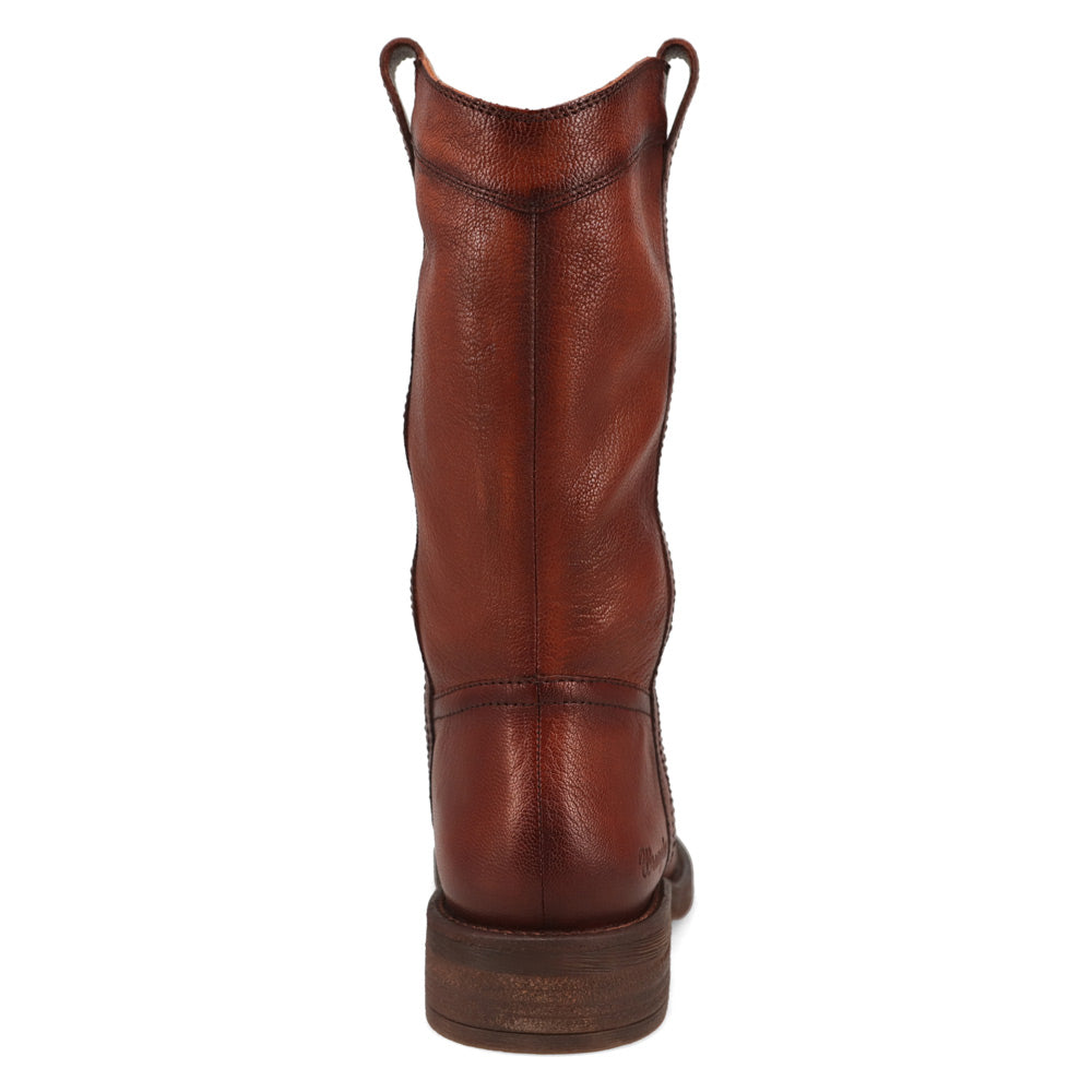 Burnished Saddle-WRANGLER Womens Delilah Leather Round-Toe Western Cowboy Boot