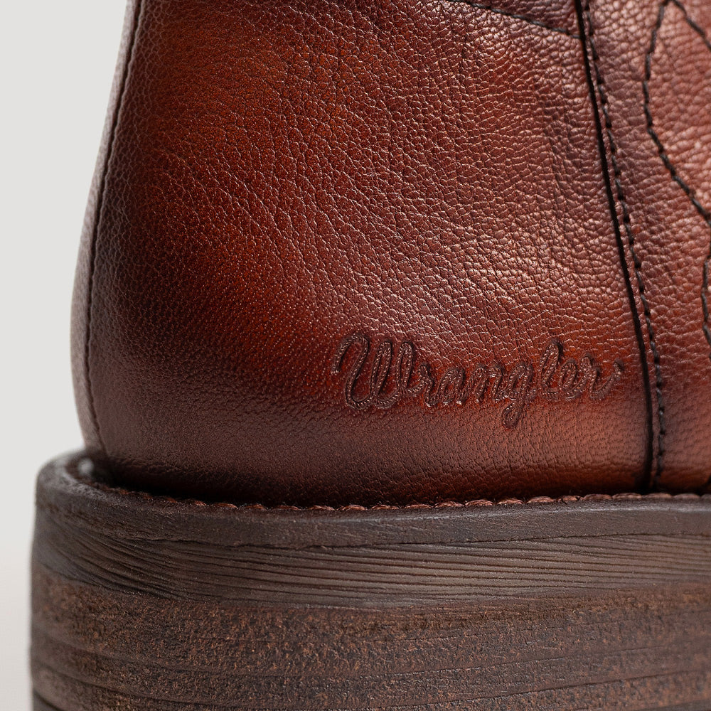 Burnished Saddle-WRANGLER Womens Delilah Leather Round-Toe Western Cowboy Boot