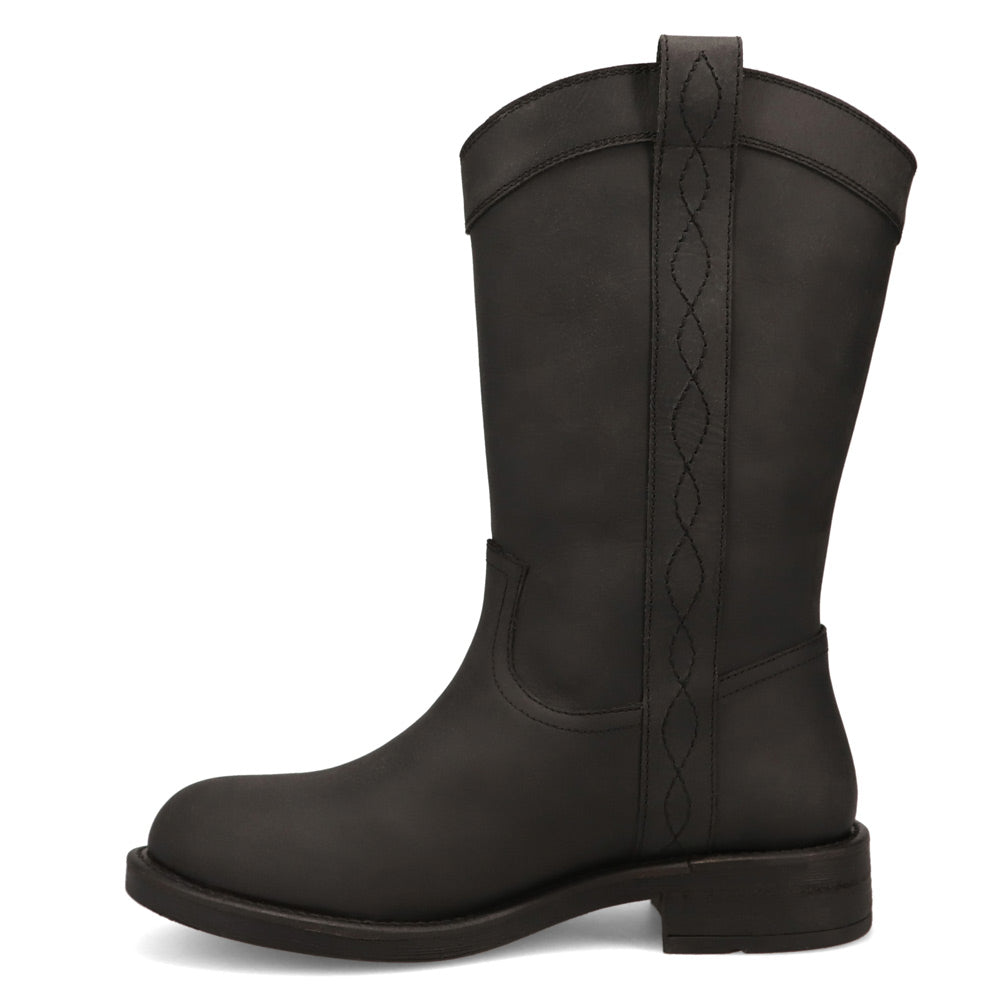 Black-WRANGLER Womens Delilah Leather Round-Toe Western Cowboy Boot
