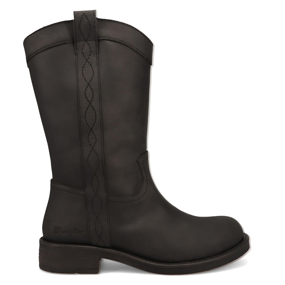 Black-WRANGLER Womens Delilah Leather Round-Toe Western Cowboy Boot