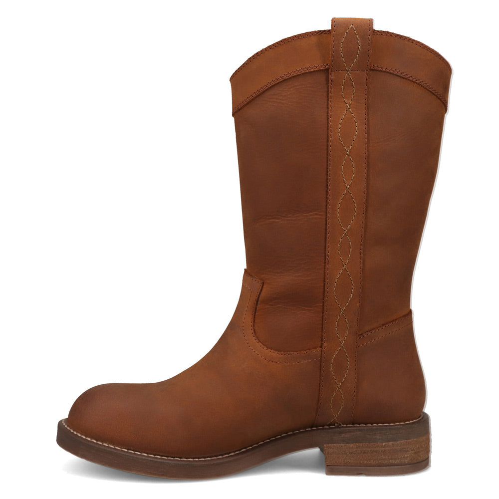 Bridle Brown-WRANGLER Womens Delilah Leather Round-Toe Western Cowboy Boot