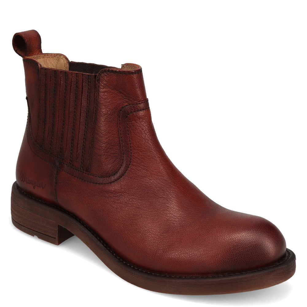 Burnished Saddle-WRANGLER Womens Desiree Leather Western Chelsea Bootie