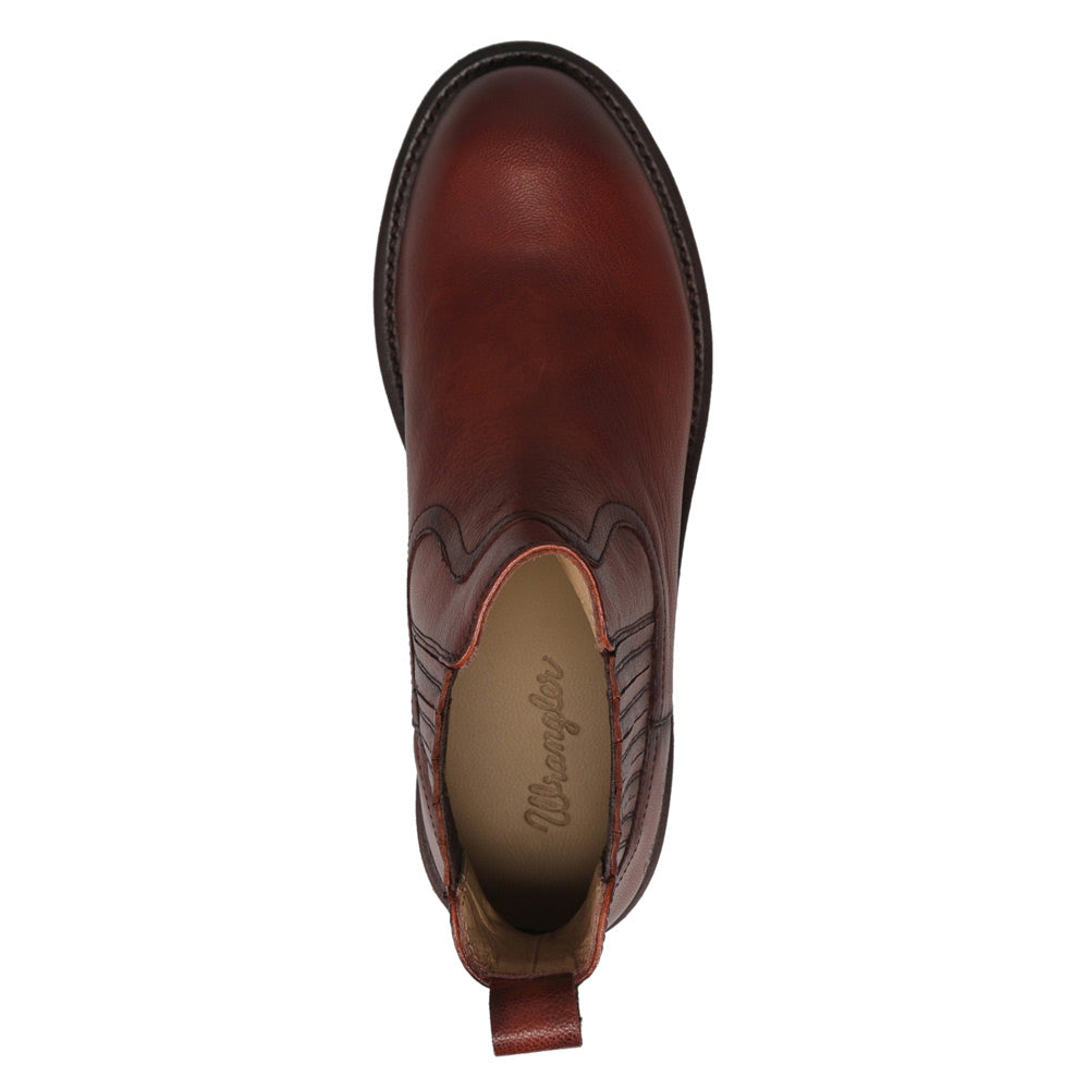 Burnished Saddle-WRANGLER Womens Desiree Leather Western Chelsea Bootie