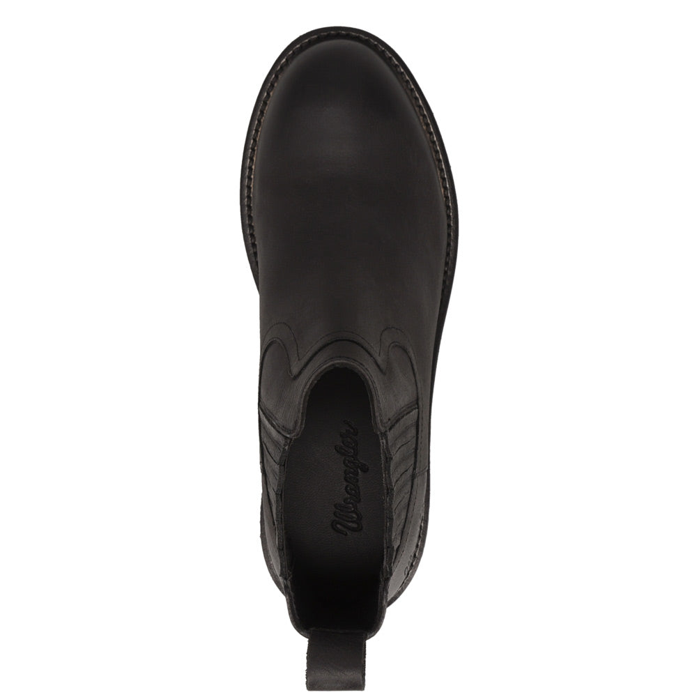 Black-WRANGLER Womens Desiree Leather Western Chelsea Bootie