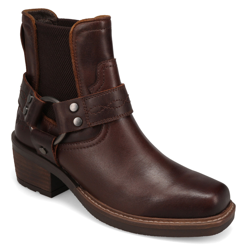 Bridle Brown-WRANGLER Womens Bethany Leather Harness Western Bootie