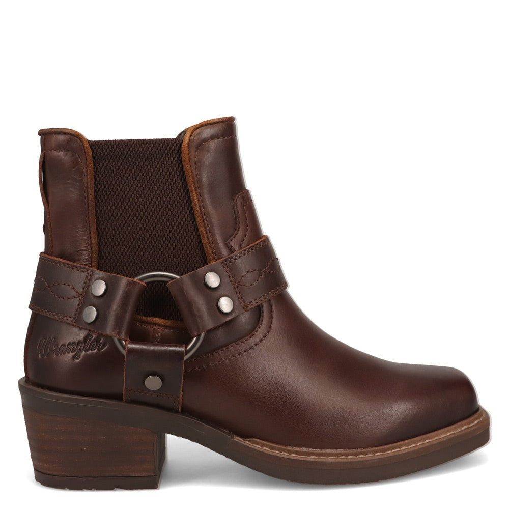 Bridle Brown-WRANGLER Womens Bethany Leather Harness Western Bootie