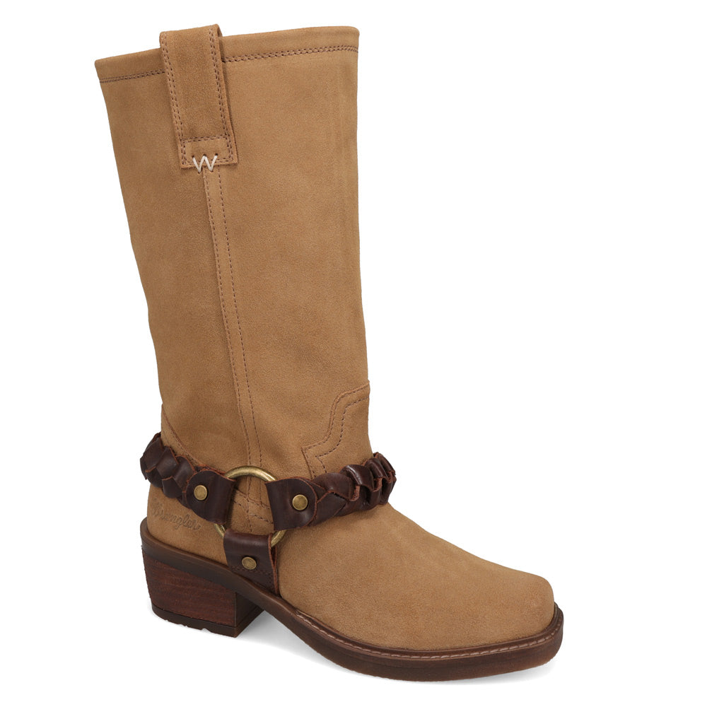 Tobacco-WRANGLER Womens Blythe Suede Harness Western Cowboy Boot