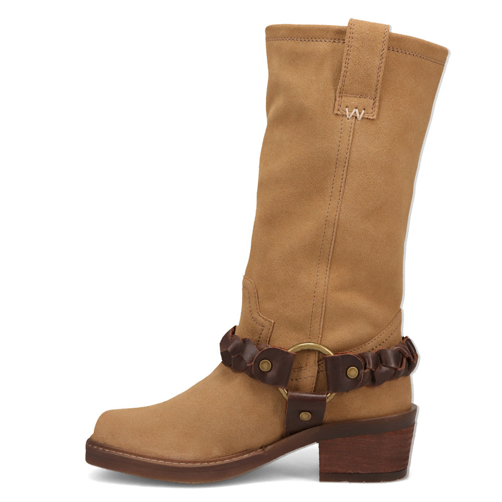 Tobacco-WRANGLER Womens Blythe Suede Harness Western Cowboy Boot