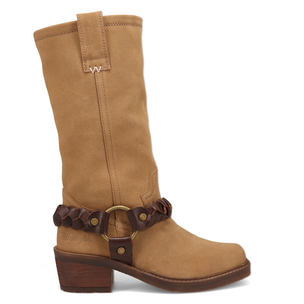 Tobacco-WRANGLER Womens Blythe Suede Harness Western Cowboy Boot