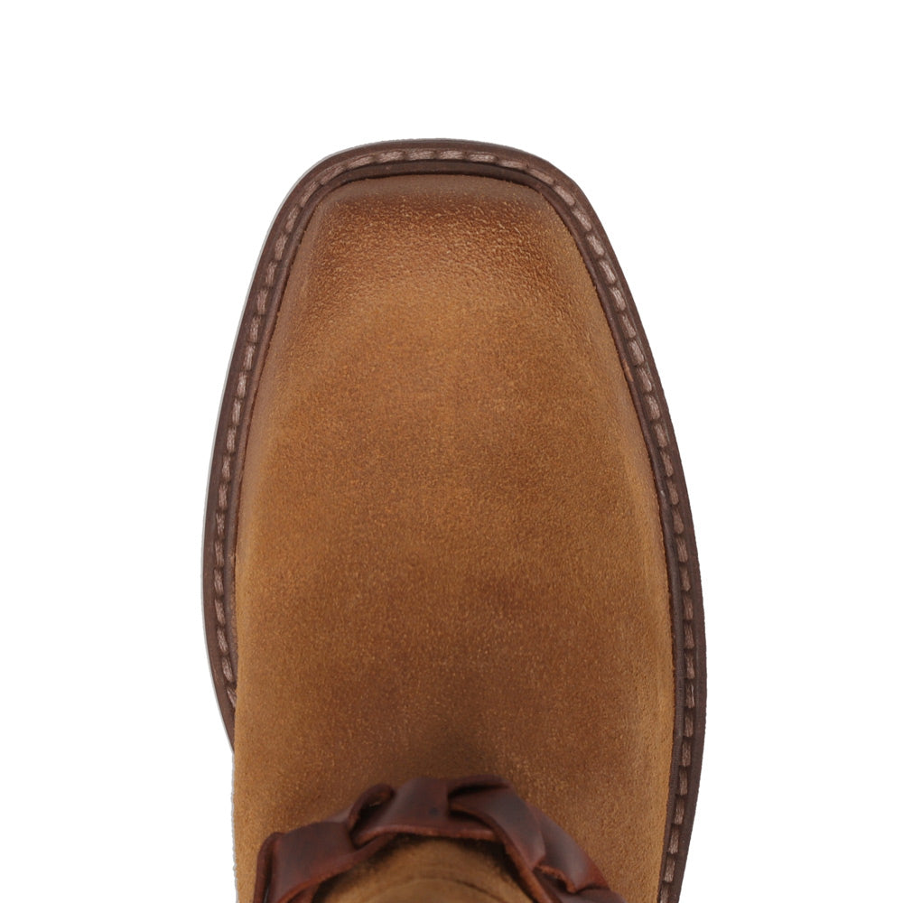 Buckskin-WRANGLER Womens Blythe Suede Harness Western Cowboy Boot