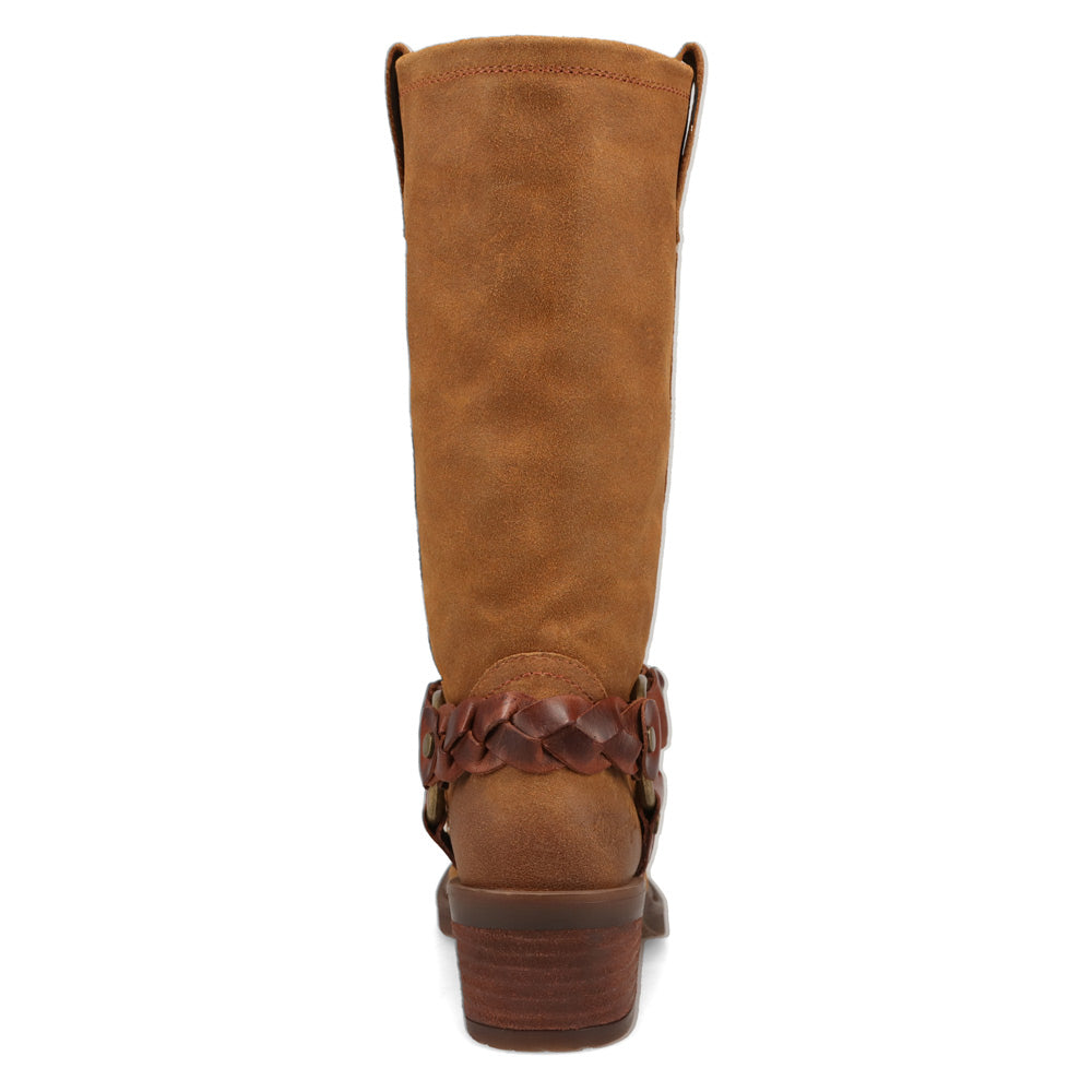 Buckskin-WRANGLER Womens Blythe Suede Harness Western Cowboy Boot