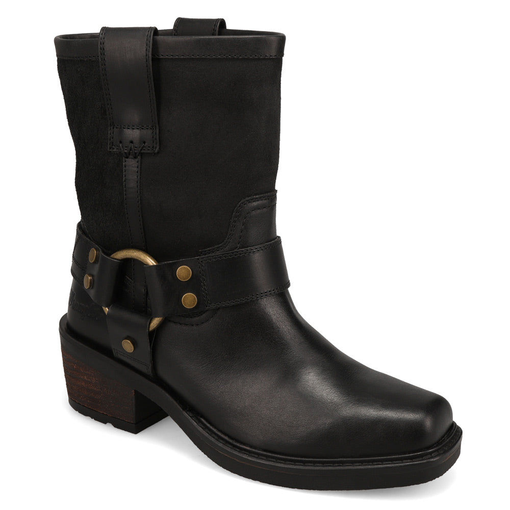 Black-WRANGLER Womens Bessie Leather Harness Western Cowboy Boot