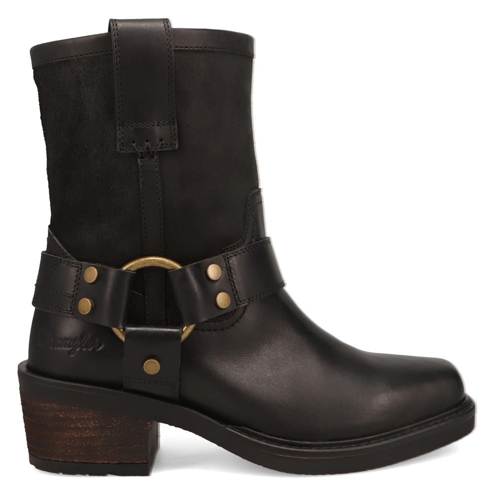 Black-WRANGLER Womens Bessie Leather Harness Western Cowboy Boot