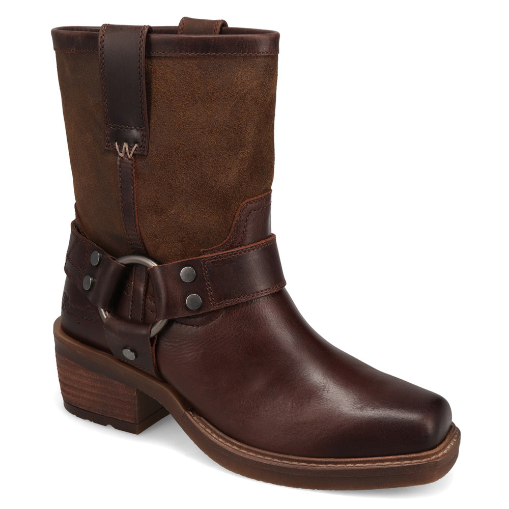 Chestnut-WRANGLER Womens Bessie Leather Harness Western Cowboy Boot