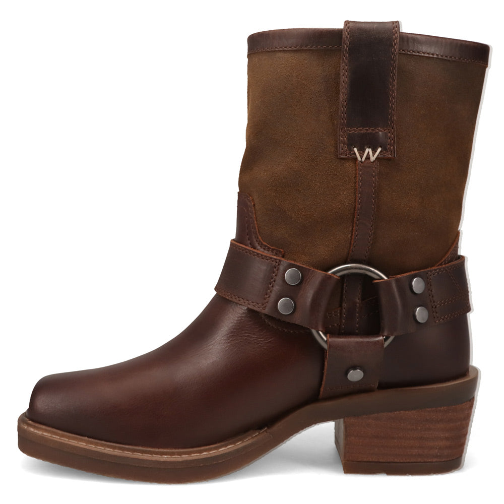 Chestnut-WRANGLER Womens Bessie Leather Harness Western Cowboy Boot