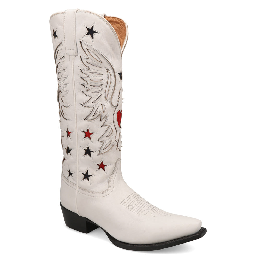 White/Red/Blue-WRANGLER Womens Mandy Leather Eagle Snip-Toe Western Cowboy Boot