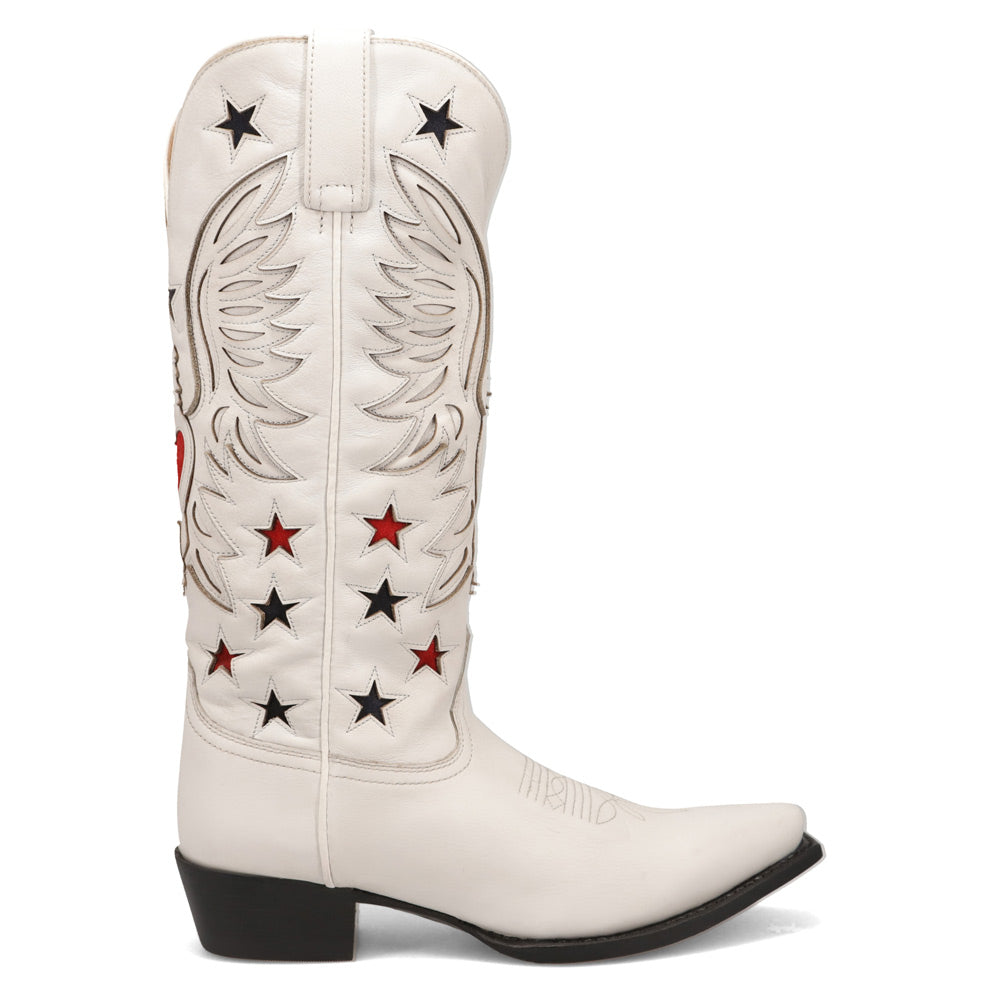 White/Red/Blue-WRANGLER Womens Mandy Leather Eagle Snip-Toe Western Cowboy Boot