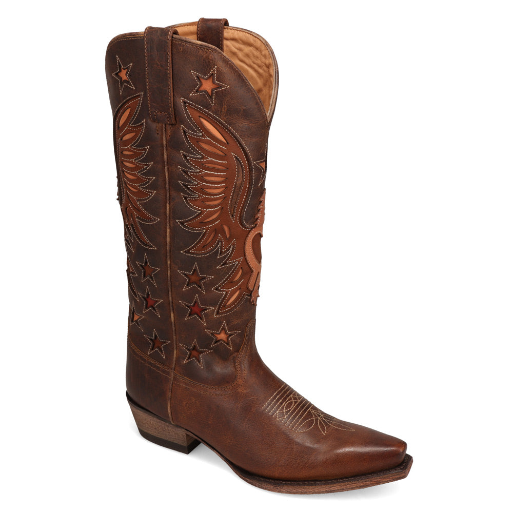Saddle Tan/Rose-WRANGLER Womens Mandy Leather Eagle Snip-Toe Western Cowboy Boot